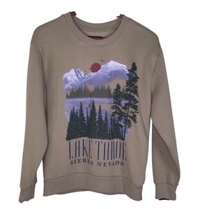 Hollister Lake Tahoe Graphic Crew Sweatshirt in Tan Size X-Small.